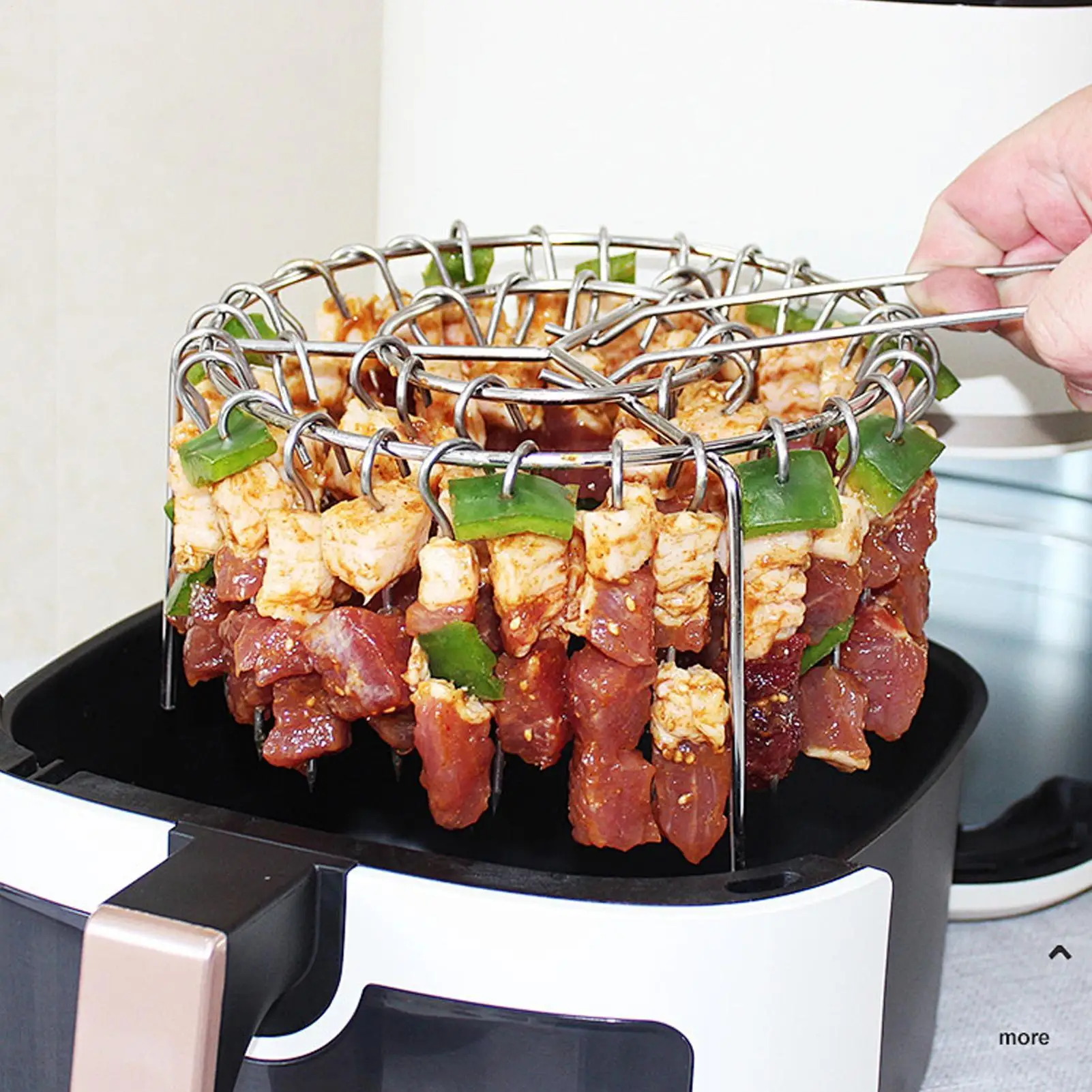 Portable Stainless Steel Air Fryer Grill Round with Grilled Skewers Hanging… - Image 14