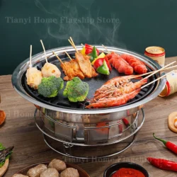 Stainless Steel Charcoal Grills Carbon Stove Barbecue Grill Rack Round Korean…