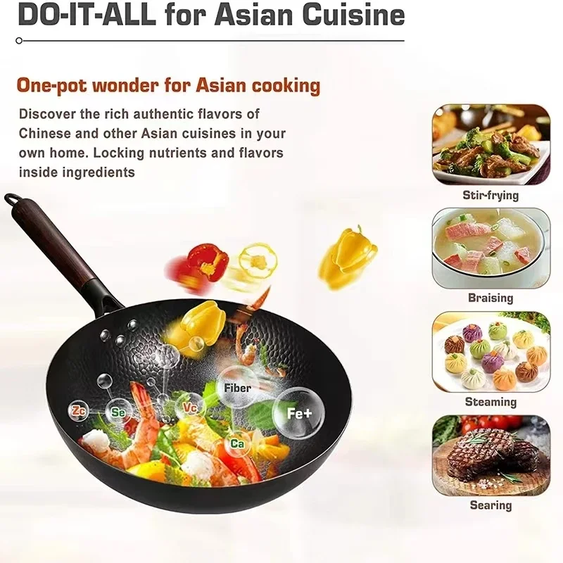 Non-stick 28cm Frying Wok Pan Iron Pan Uncoated Steak Cooking Pot Pancake Pan… - Image 3
