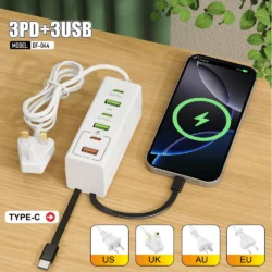 Total 120W USB Power Strip Type C Mobile Phone Charger Fast Charging Electrical…