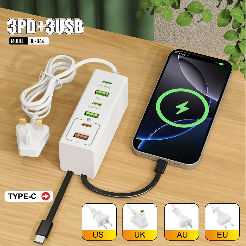 Total 120W USB Power Strip Type C Mobile Phone Charger Fast Charging Electrical…