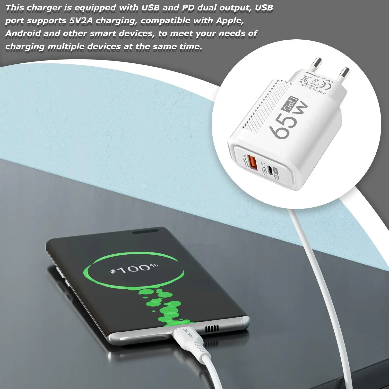 65W GaN Fast Charging USB Type C Charger US EU Plug PD 3.0 Quick Charge Travel… - Image 3