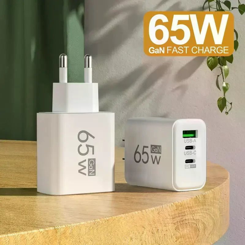 65W GaN Quick Wall Charger EU Plug Dual USB C & USB A Port 3-in-1 Fast Charging… - Image 5