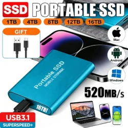 Universal Compatibility Portable SSD USB3.1 Type-C External Hard Drive Works With…