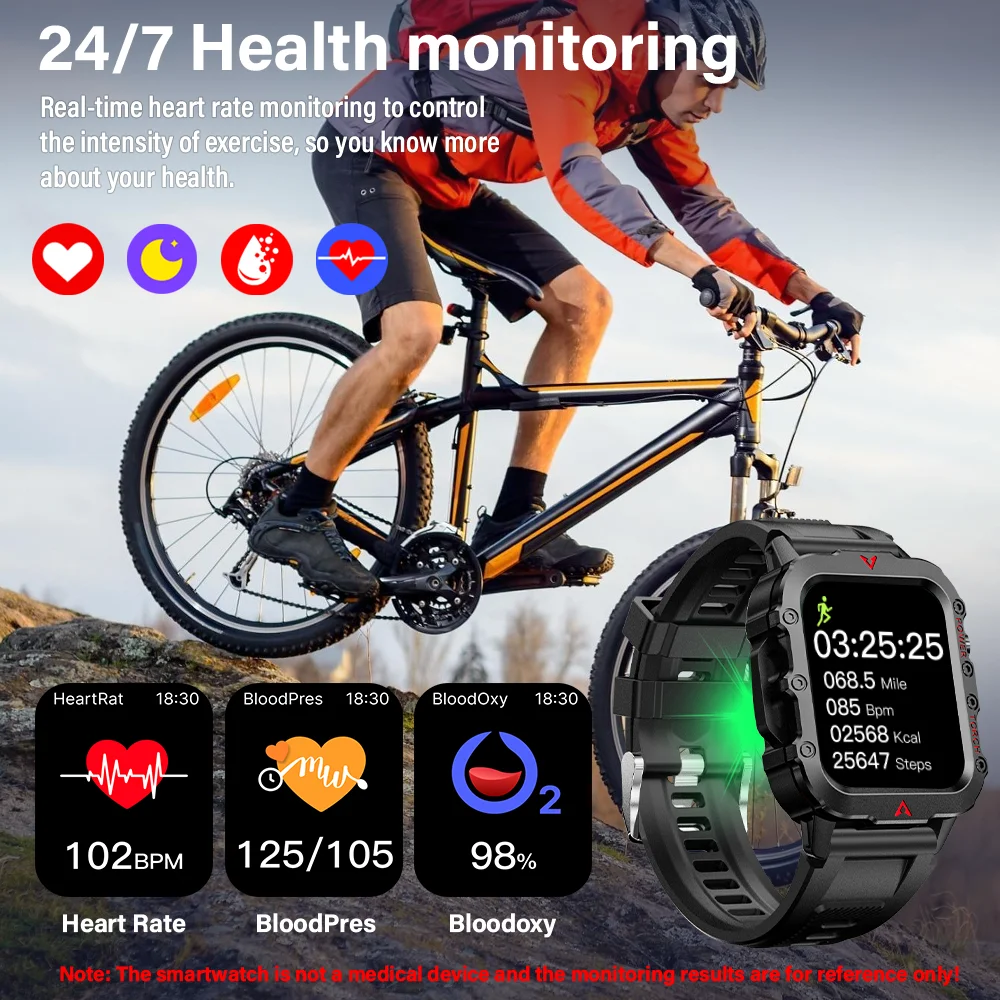 LAXASFIT New Men's Smart Watch LED Flashlight Outdoor Sports Smart Watch Wristwatch Health Monitoring Smart Watch - Image 4