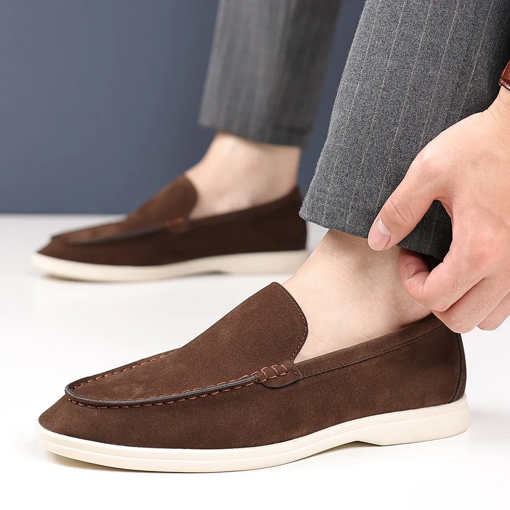 2025 Deer Leather Casual Men's Shoes Big Size 48 Versatile Comfortable Work Shoes Driving Loafers Suede Leather Formal Flats - Image 4
