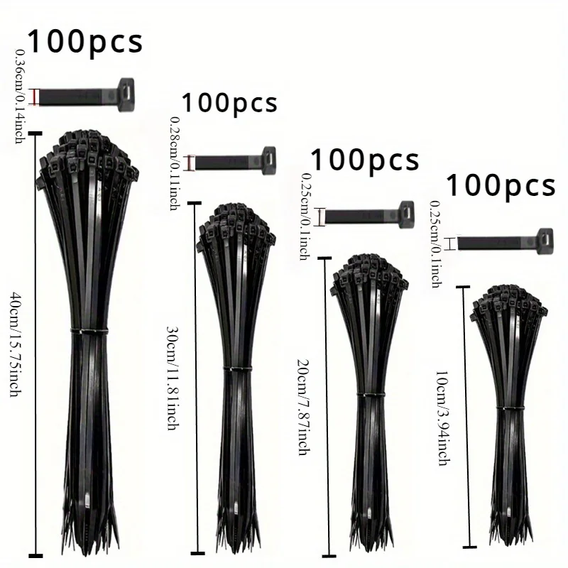 100pcs Black Cable Ties High Tensile Strength, Uv Resistant, Self-Locking For Home… - Image 5