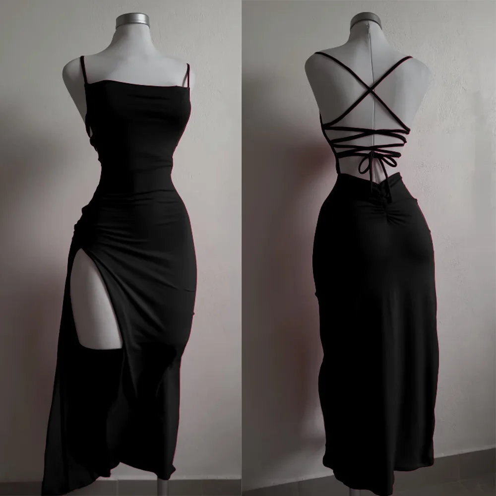 Sexy Backless Lace Up Long Dress Women Split Sleeveless Bodycon Party Club Evening…
