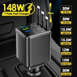 7 In 1 Quick Phone Charger 148W PD Type C Dual USB Phone Charger Digital Voltmeter…