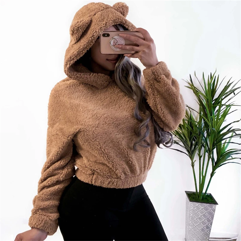 Winter Korean Fashion Bear Ears Cute Loose Hoodie Fluffy Hooded Warm Sweatshirt… - Image 3