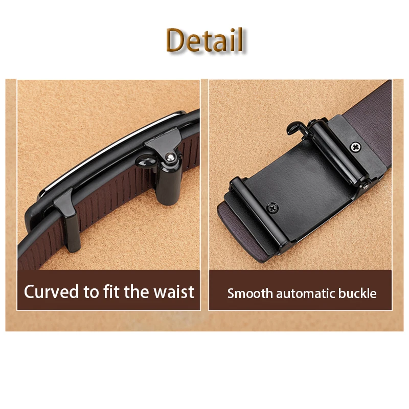 OYIFAN Fashion Men's Belt Men's Genuine Leather Belt Automatic Buckle Ratchet Belt Random Adjustment - Image 5