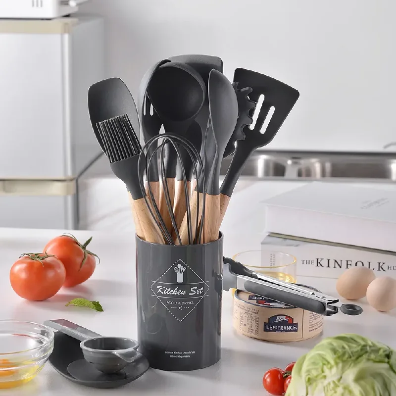 12Pcs Silicone Utensils Set Non-Stick Cookware Spatula Shovel Egg Beaters Wooden… - Image 4
