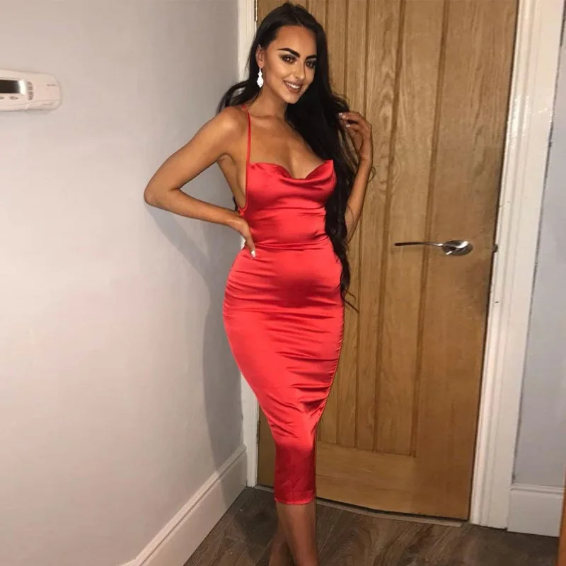 2024 Summer Women's Elegant Party Sexy Lace Up Nightclub Dress Satin Long Dress… - Image 22