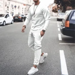 Men Two Pieces Sets Running Sweatshirt+Sweatpants Suit Autumn Winter Warm…