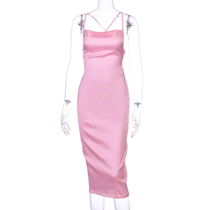 2024 Summer Women's Elegant Party Sexy Lace Up Nightclub Dress Satin Long Dress… - Image 7