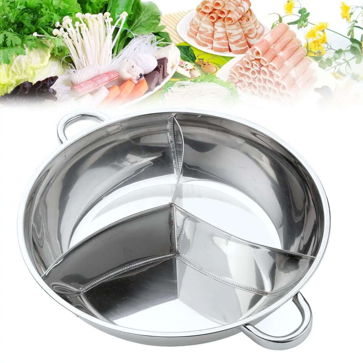 34cm Stainless Steel Hot Pot Three Divided Cookware Induction Little Sheep Pot Hot… - Image 3