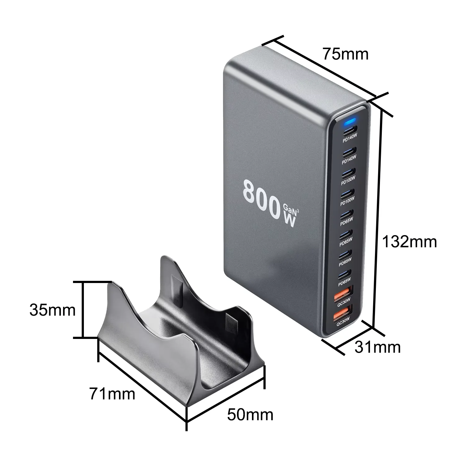 800W GaN Fast Charge 3.0 USB Type-C Quick Charger,10-Port 5C3A PD Charger for… - Image 4