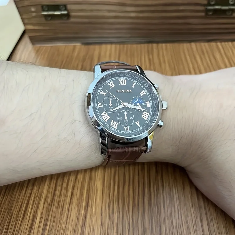 GENEVA High Quality Men's Luxury Belt Fashion Quartz Watch Men Round Business Student Sport Waterproof Glow Clock - Image 5