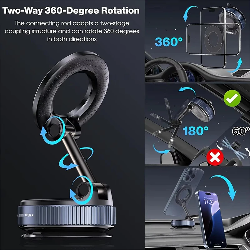 Strong Magnetic Car Phone Holder Foldable Magsafe Design 360° Adjustable Vacuum… - Image 2