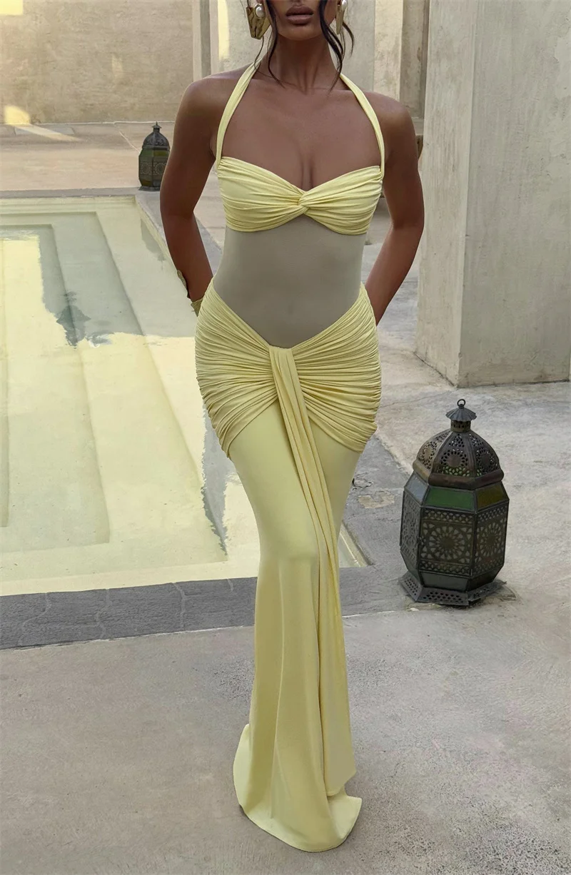 Mozision Halter Backless Sexy Maxi Dress Women Fashion Patchwork Off-shoulder… - Image 18