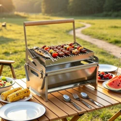 360 Degree Rotatable Foldable Charcoal Grill Washable Stainless Steel BBQ Net for…