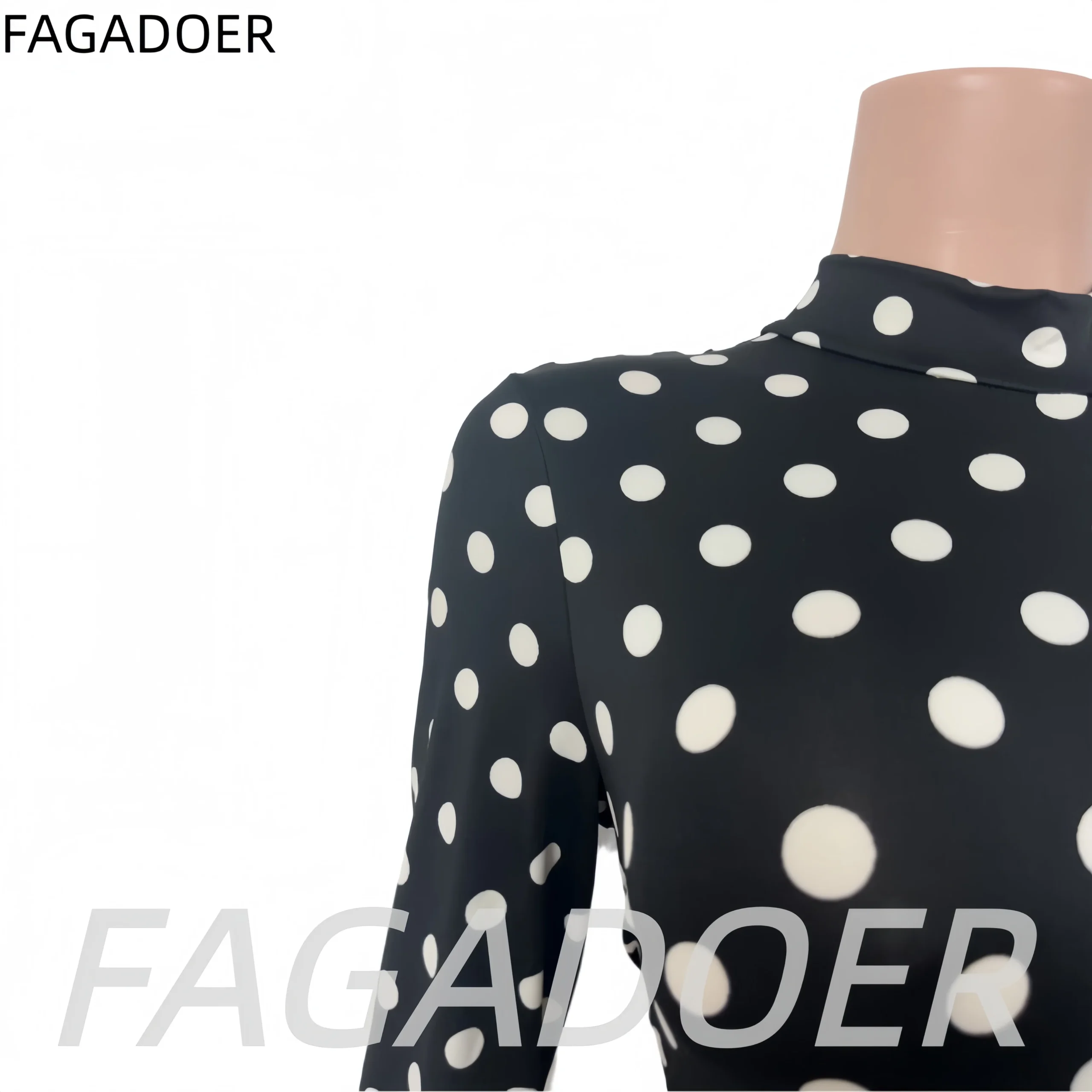 FAGADOER Sexy Women Polka Dot Bodycon Jumpsuit High Neck Long Sleeve Slim Fit One… - Image 6