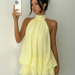 Women's Vacation Slim Fit Fashion Sexy Backless Halter Tie Waist Versatile Solid…