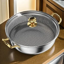 Stainless Steel Soup Pot Wok Non-stick Honeycomb with lid 28cm/30cm Home Hot Pot…