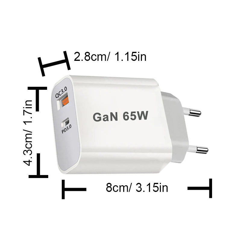 UK/AU/EU/US USB C Charger 65W PD 3.0 GaN Charger Type C Power Charger With 2-Port… - Image 11