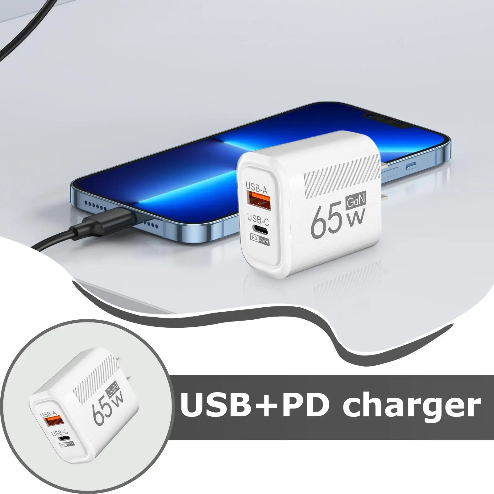 65W GaN Fast Charging USB Type C Charger US EU Plug PD 3.0 Quick Charge Travel… - Image 2