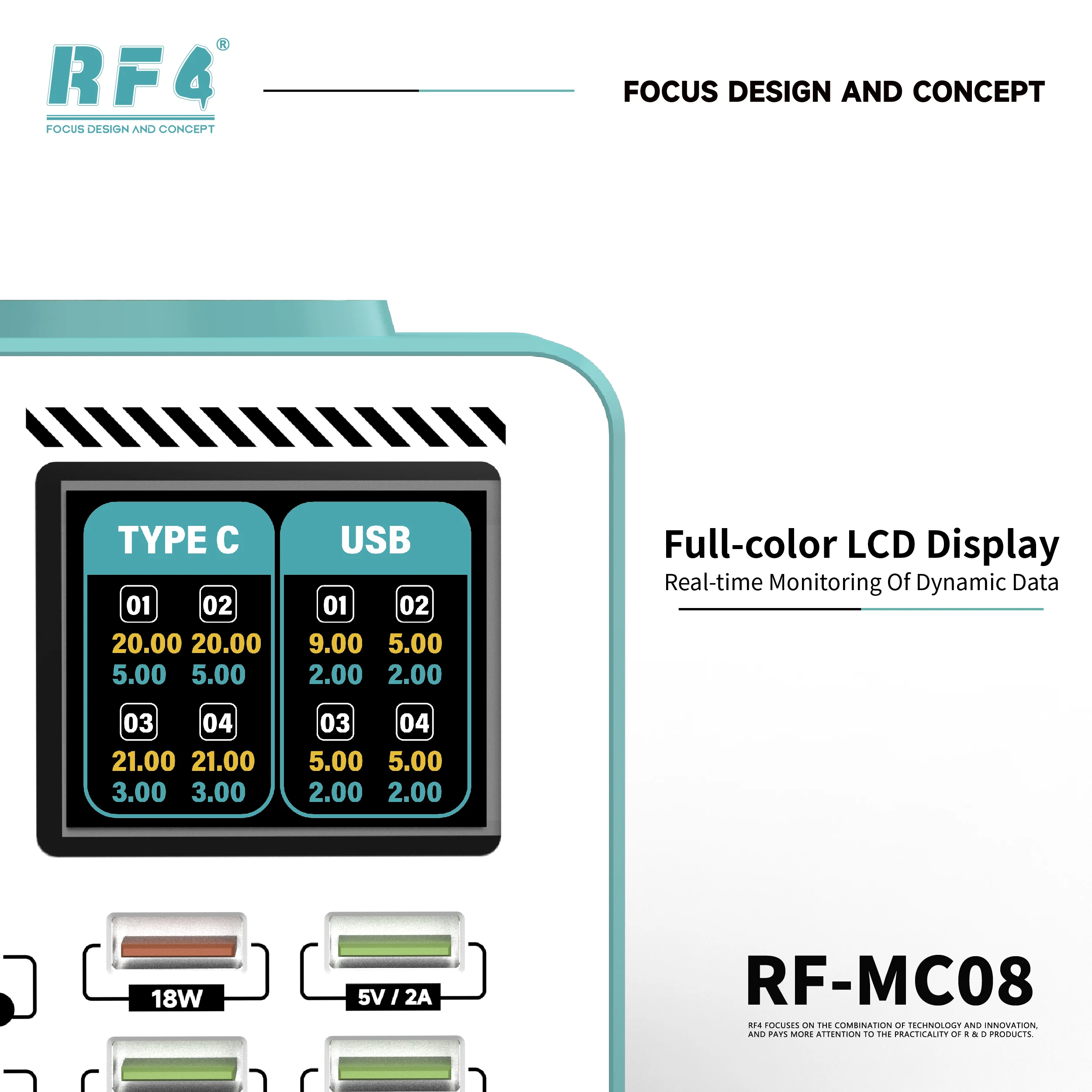 RF4 RF-MC08 Smart Multi-Port Charger Single Port Up To 100W Supports Laptop… - Image 5