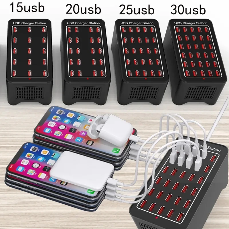 USB Charger 10 15 20 25 30 Ports HUB 150W Universal Wall Desktop Fast Charging… - Image 5