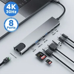 USB C Hub 8In1 7in2 7in1 Type C 3.1 To 4K HDMI Adapter with RJ45 SD/TF Card Reader…