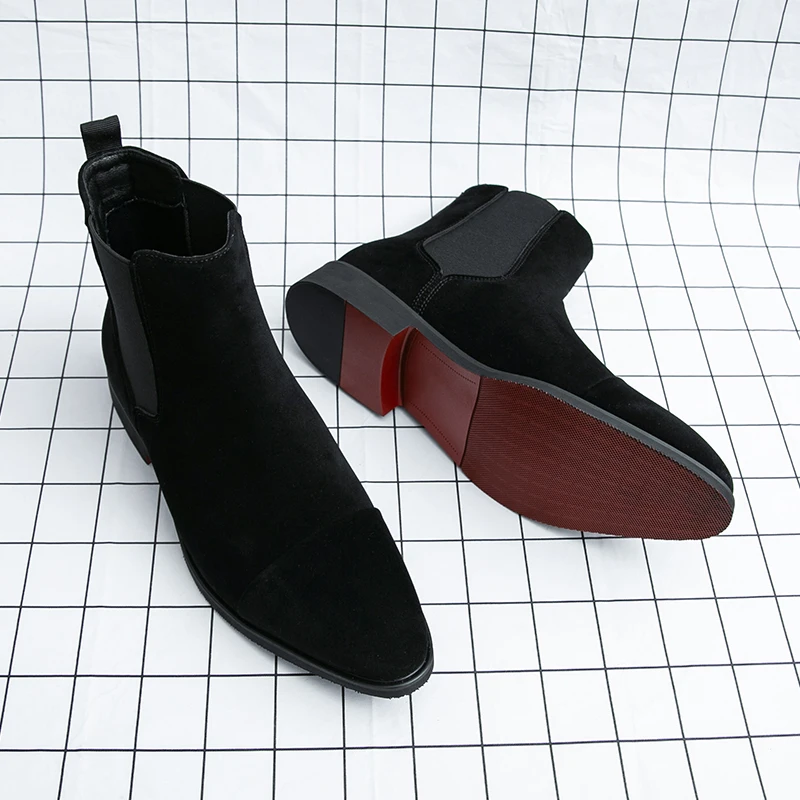 Chelsea Boots for Men Red Sole Pu Ankle Business Round Toe Slip-On Mens Boots Free Shipping Size 38-46 Men Shoes - Image 9