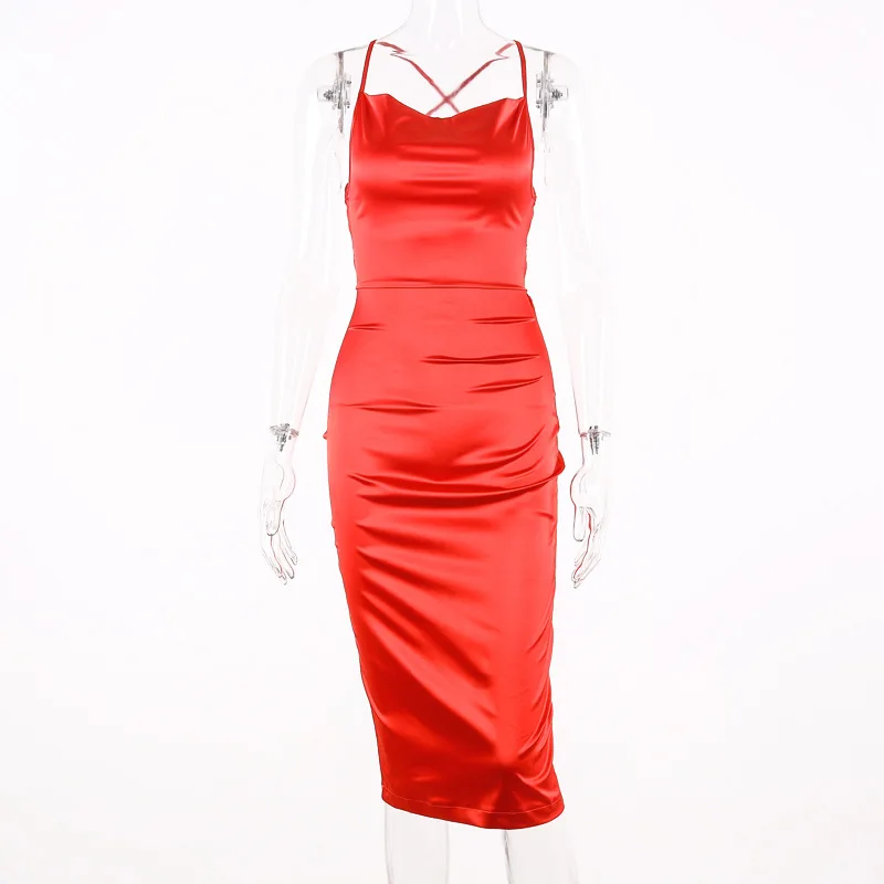 2024 Summer Women's Elegant Party Sexy Lace Up Nightclub Dress Satin Long Dress… - Image 12