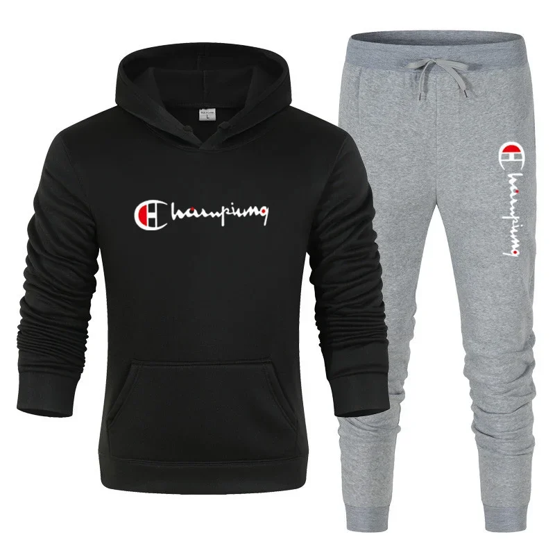 2025 Men's Tracksuit Hooded Sweatshirt+Sweatpants 2 Pcs Sets Sports Suit Casual… - Image 3
