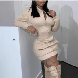 Fashion Long Sleeve Zipper Black Mini Dress Women 2026 Autumn Winter Sexy Bodycon…