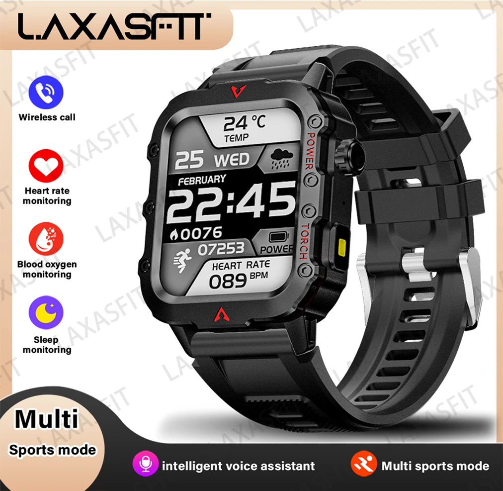 LAXASFIT New Men's Smart Watch LED Flashlight Outdoor Sports Smart Watch Wristwatch Health Monitoring Smart Watch - Image 7