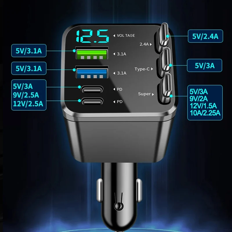 7 In 1 Quick Phone Charger 148W PD Type C Dual USB Phone Charger Digital Voltmeter… - Image 5