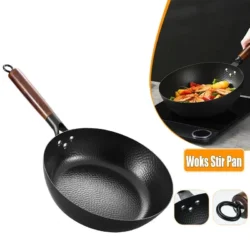 Uncoated Iron Pan Carbon Steel Wok Traditional 11" Gas Stove Induction Cooker…