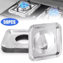 50Pcs/set Disposable Gas Stove Burner Covers Aluminum Foil 9" Square Oil-proof…