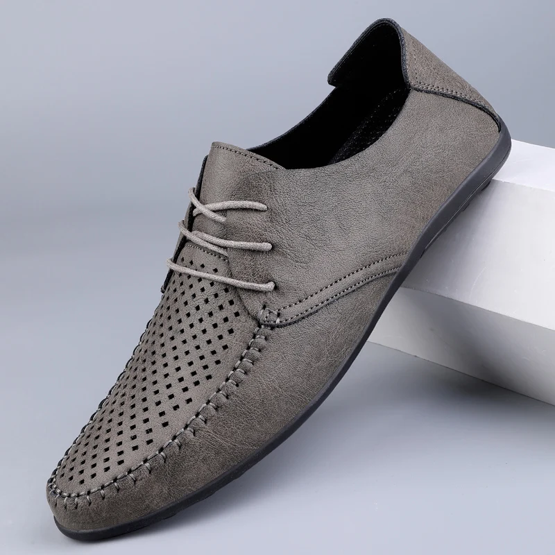 Summer Hollow Out Leather Shoes Men Luxury Italian Men Casual Handmade Moccasins Designer Breathable Boat Shoes Zapatos Hombre - Image 7