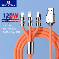 3 In 1 120W Fast Charging Cable Cord For iPhone Huawei poco 6A USB Type C Charger…