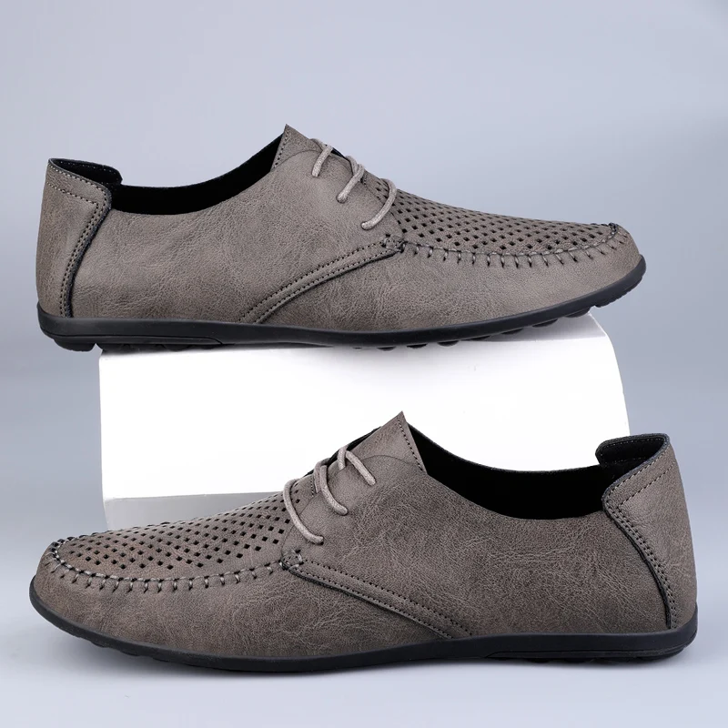 Summer Hollow Out Leather Shoes Men Luxury Italian Men Casual Handmade Moccasins Designer Breathable Boat Shoes Zapatos Hombre - Image 4
