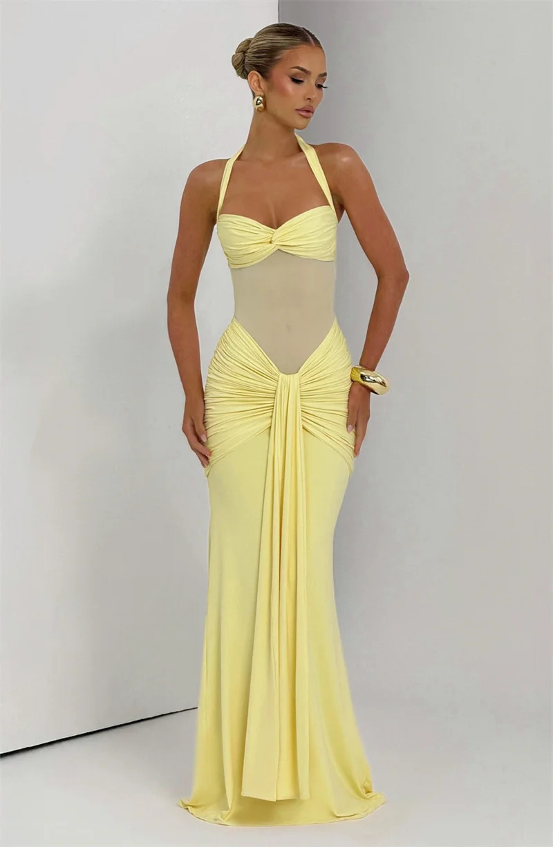Mozision Halter Backless Sexy Maxi Dress Women Fashion Patchwork Off-shoulder… - Image 16