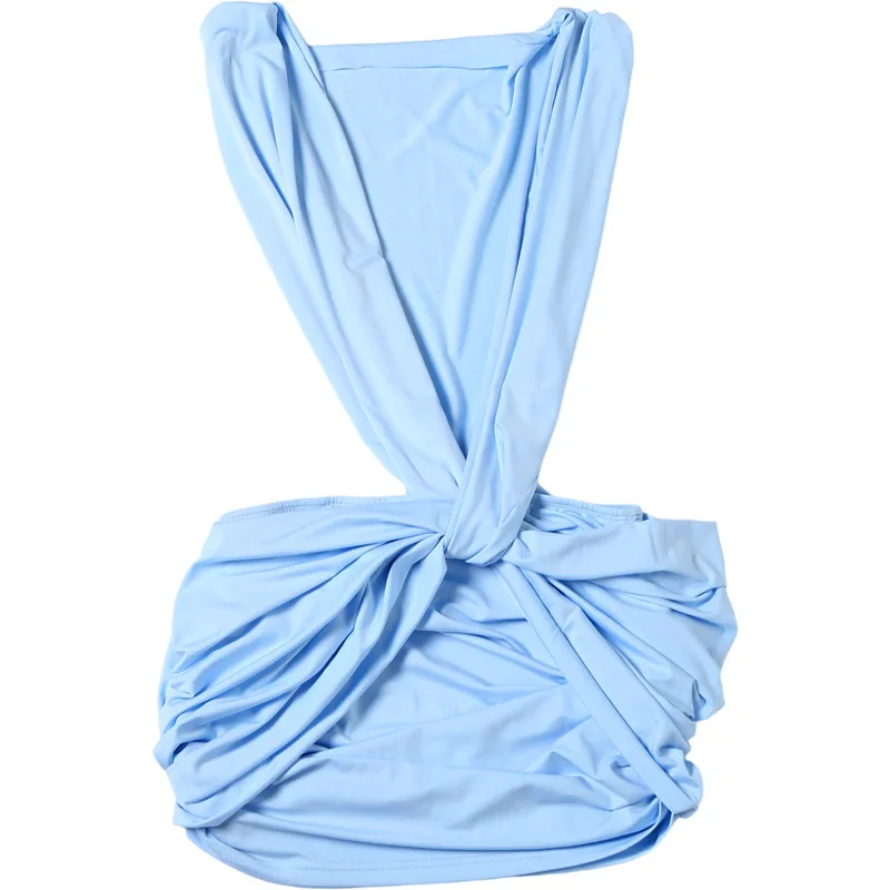 Solid Cross Twist Ruched Bodycon Mini Dress Women Sexy Deep V Neck Sleeveless… - Image 17