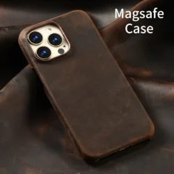for Magsafe Case for iPhone 17 Air 16 15 18 Pro Max Retro Luxury Full Grain Cowhide Genuine Oiled PULL-UP Leather Magnetic Cover