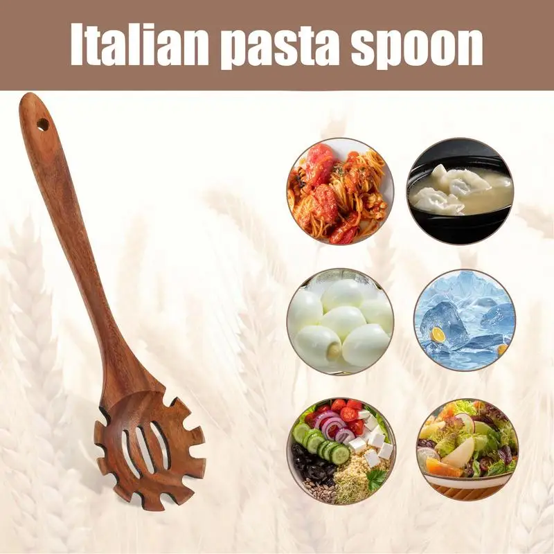 1PC Wood Pasta Spoon Long Handle Noodle Spoon Colander Soup Skimmer Cooking Spoons… - Image 6