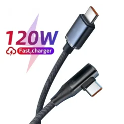 120W Fast Charging Type C To Type C 90 Degree Cable 6A USB C To Type C PD Charging…