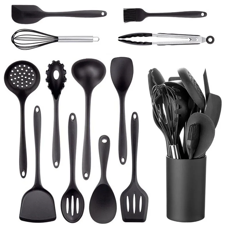 Black Silicone Cooking Utensils Set Non-Stick Pan Baking Tools Kitchenware… - Image 6